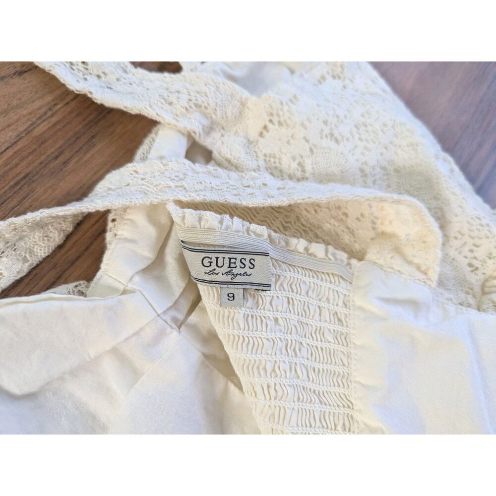 Guess Y2K White Lace Mini Dress Size XS/S Boho Western Sundress Crochet B9 - Picture 5 of 9